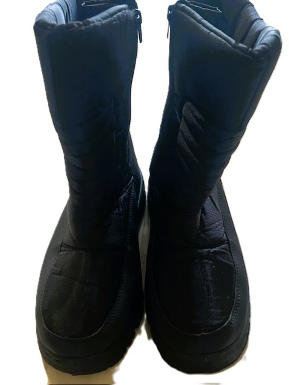 Mens Black Snow Boots sz 9 Zipped Synthetic TPR Sole Inner Fleece Read